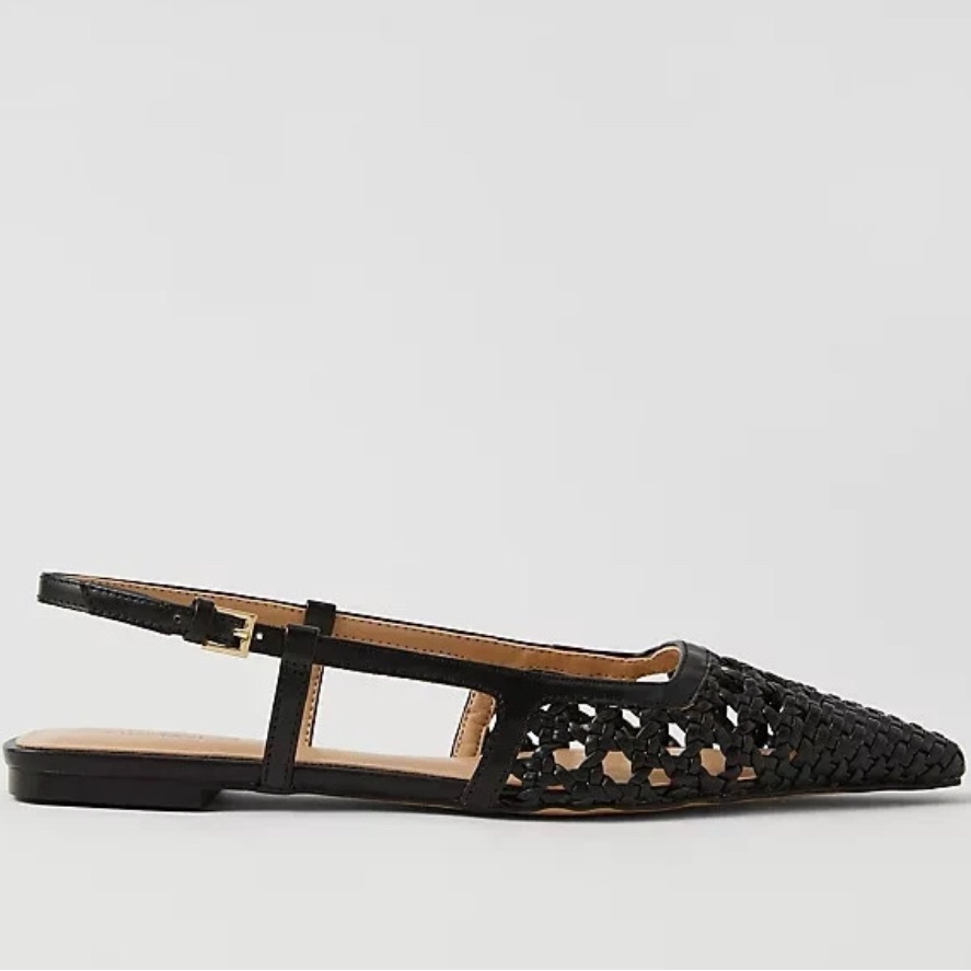 Ann Taylor Black Woven Slingback Flats - Like New